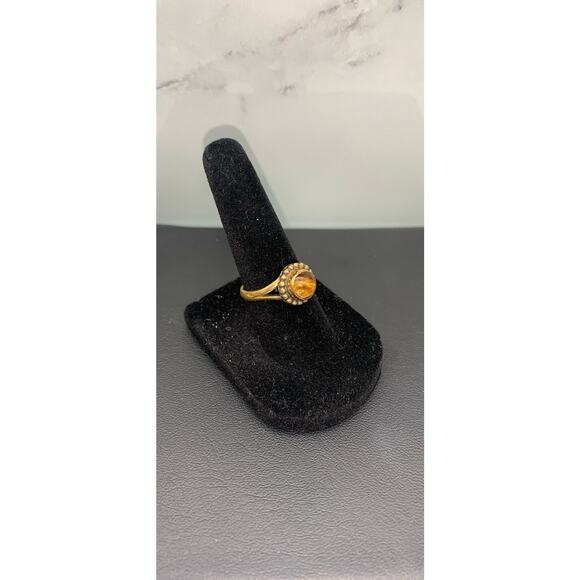 Vintage Antiqued Gold Tone Tigers Eye Stone Ring Size 6 - Picture 4 of 6